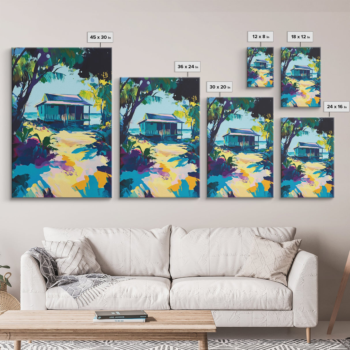 Tropical House, Hawaii Art, Coastal Cowgirl Wall Art, Palm Tree Painting, Coastal Landscape Art, Canvas Print, Living Room Art