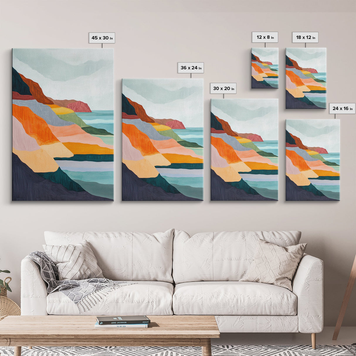Geometric Cliffs, southwest wall art, geometric wall art, minimalist art, Canvas Print, landscape painting, above sofa art, wabi sabi art