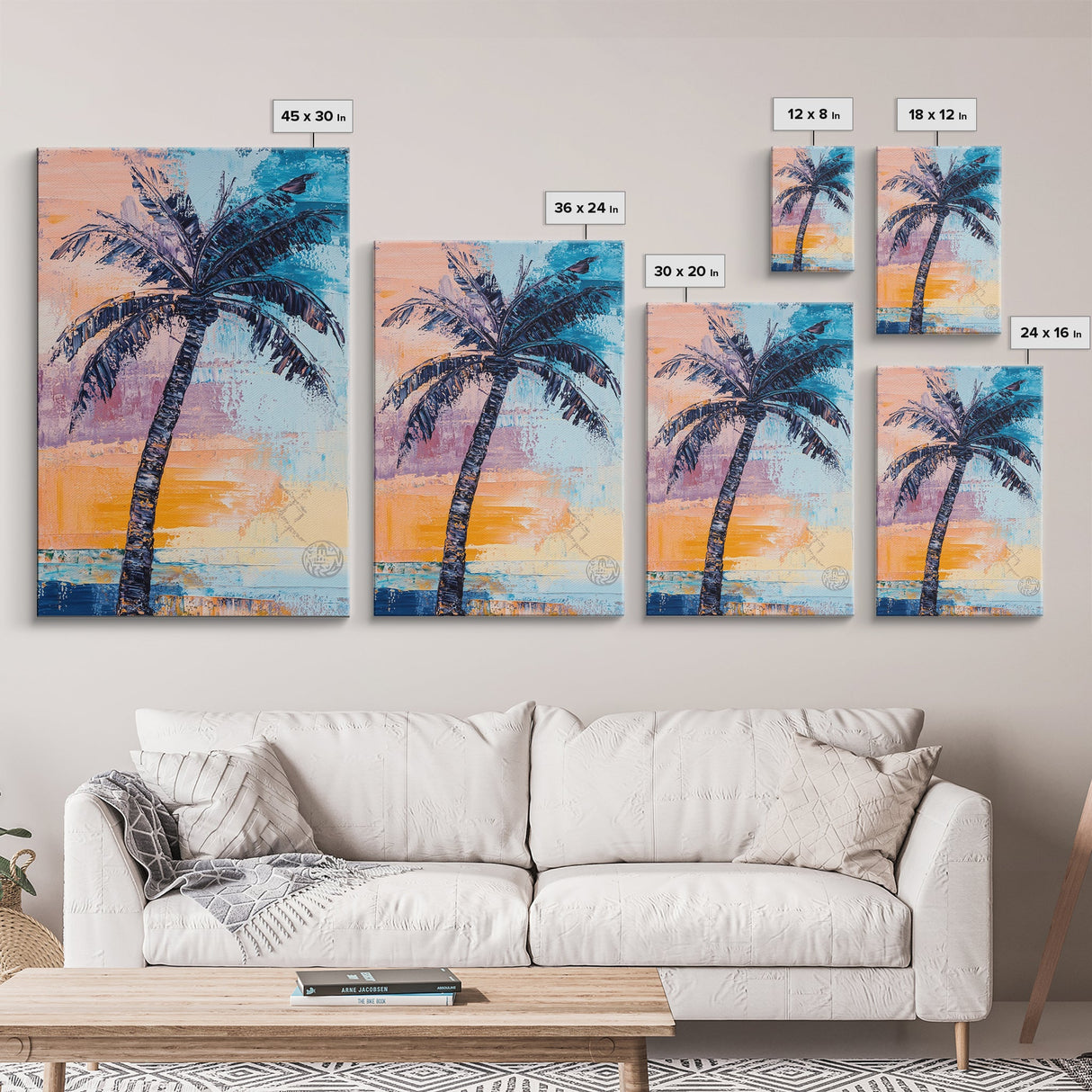 Palm Tree, tropical painting, coastal decor, surf wall art, Hawaii art, beach house decor, ocean painting, framed canvas print