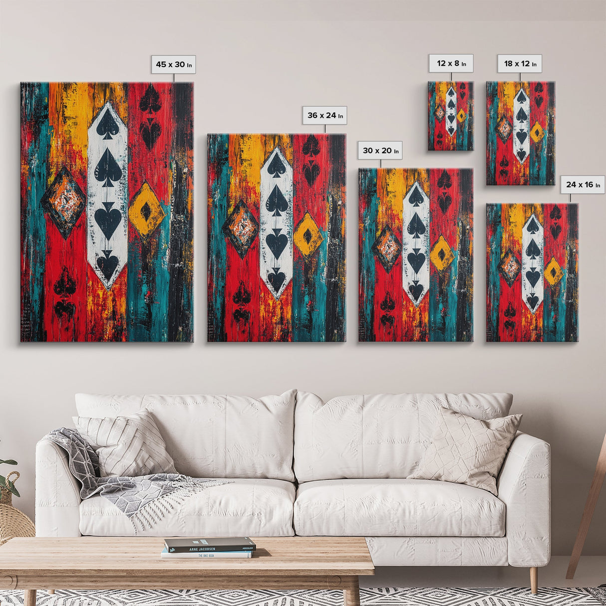 Playing Card Art, chicano art, bold abstract painting, moody art, graffiti wall art, framed canvas print, gift idea, rustic decor