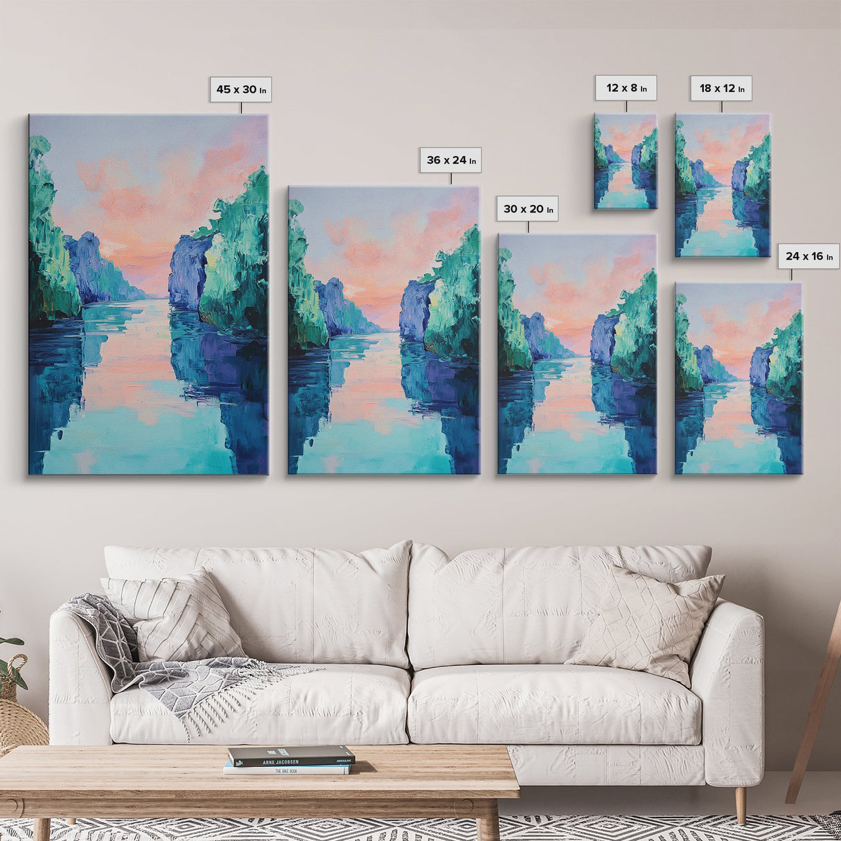 Sunset Lake Painting, landscape painting, pink orange wall art, moody art, lake Tahoe art, framed canvas print, minimalist art