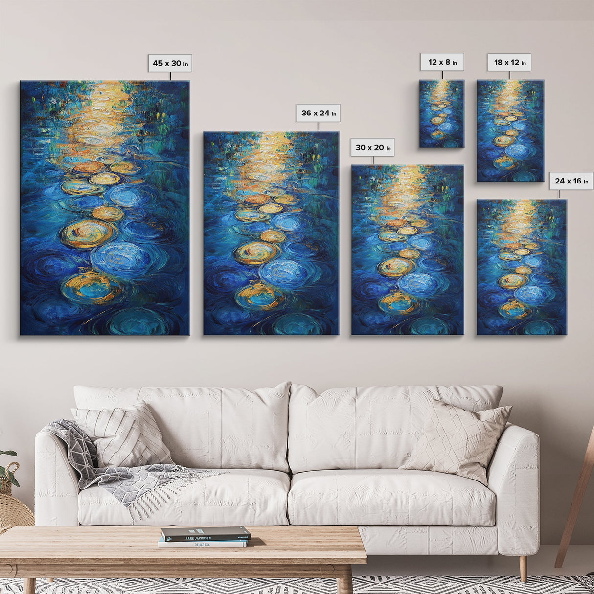 Golden Reflections, Water Art, Moody Painting, Canvas Print, Nautical Wall Art, Coastal Decor, Rustic Art, Living Room Art