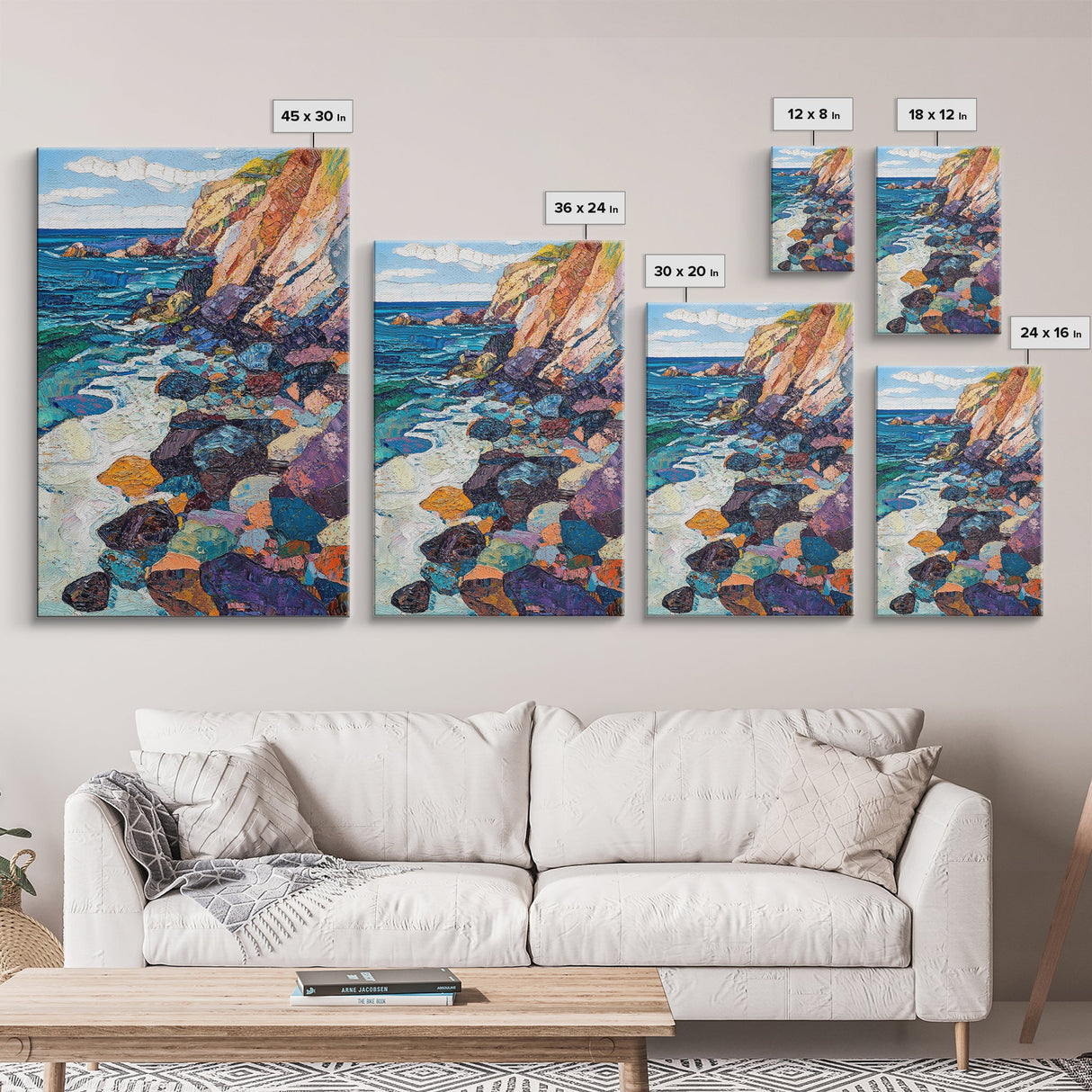 Colorful Cliffs, Ocean Painting, Canvas Print, Coastal Landscape Art, Nautical Decor, Rustic Art, Southwest Wall Art, Gift Idea
