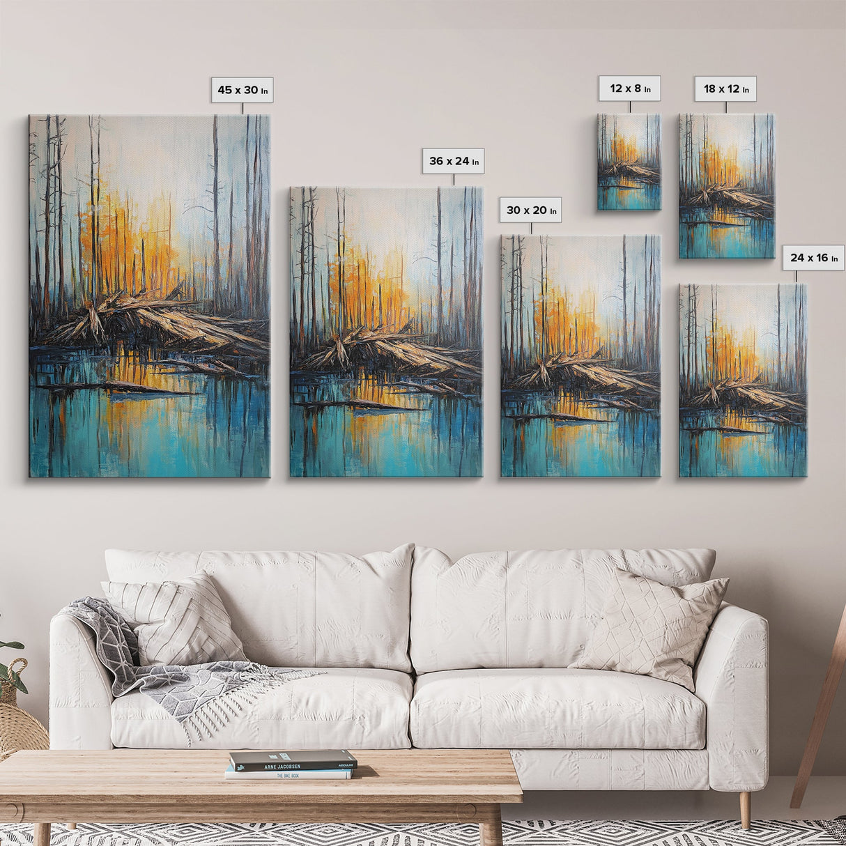 Forest at Dusk, Pine Tree Art, Landscape Painting, Moody Art, Rustic Decor, Nature Wall Art, Framed Canvas Print, Wabi Sabi Art
