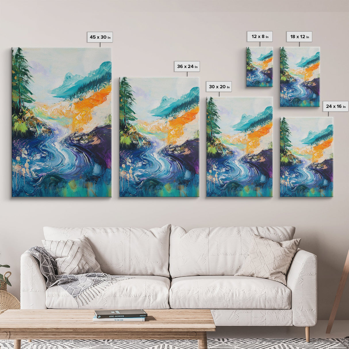 Mountain River Art, Coastal Landscape Painting, Smoky Mountain Art, Nature Wall Art, Living Room Decor, Canvas Print, Gift Idea