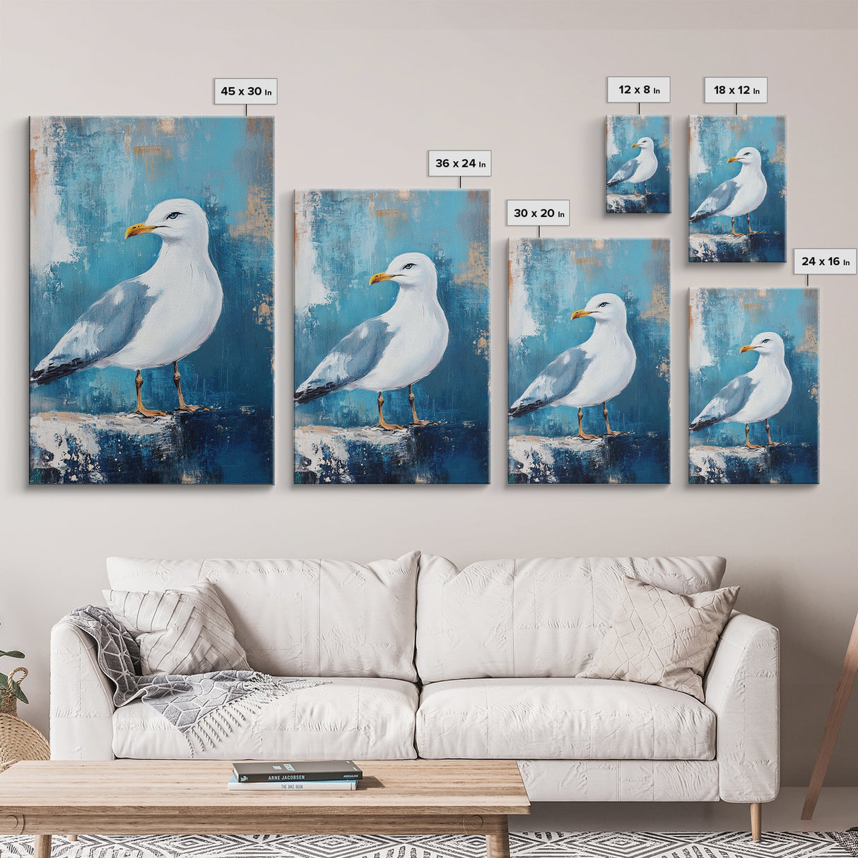 Seagull Portrait Framed Canvas Print Coastal Bird Painting, Nautical Wall Art, Beach House Decor, Ocean Wildlife Artwork, Summer Gift