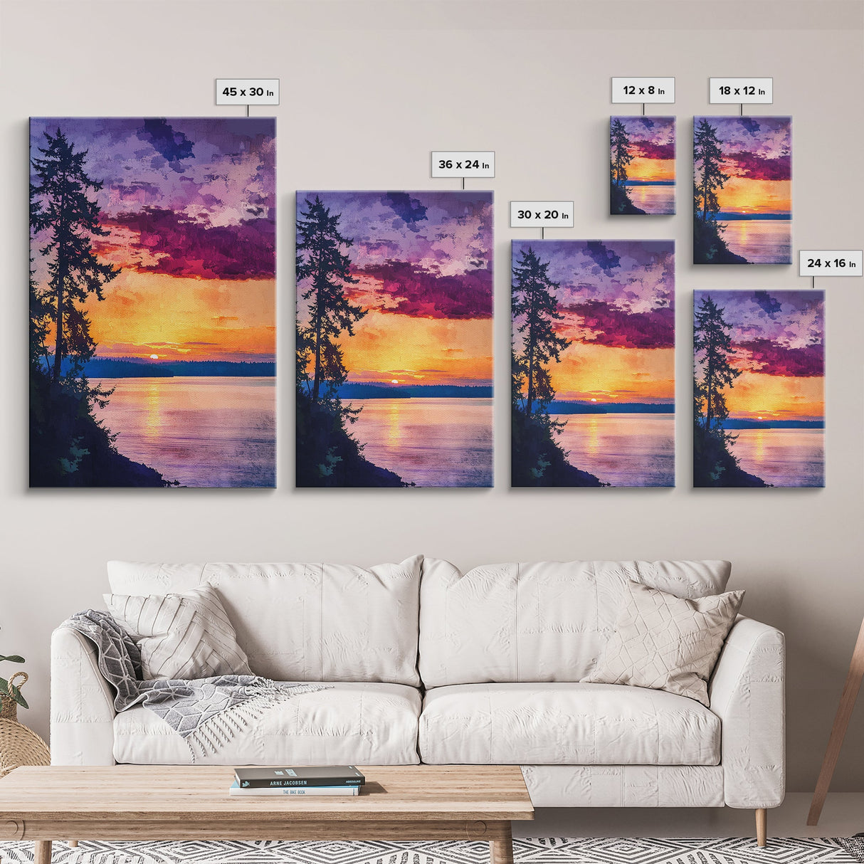 Serene Lakeside Sunset Canvas Print, Nature Wall Art, Water Reflection Painting, Tranquil Landscape Art, Peaceful Home Decor, Bedroom Art