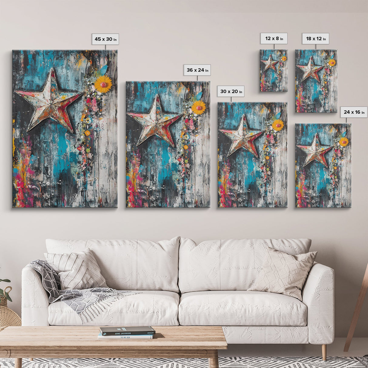 Metal Star Rustic Framed Canvas Print Patriotic Wall Art, Western Home Decor, Distressed Americana Artwork, Country Farmhouse Style