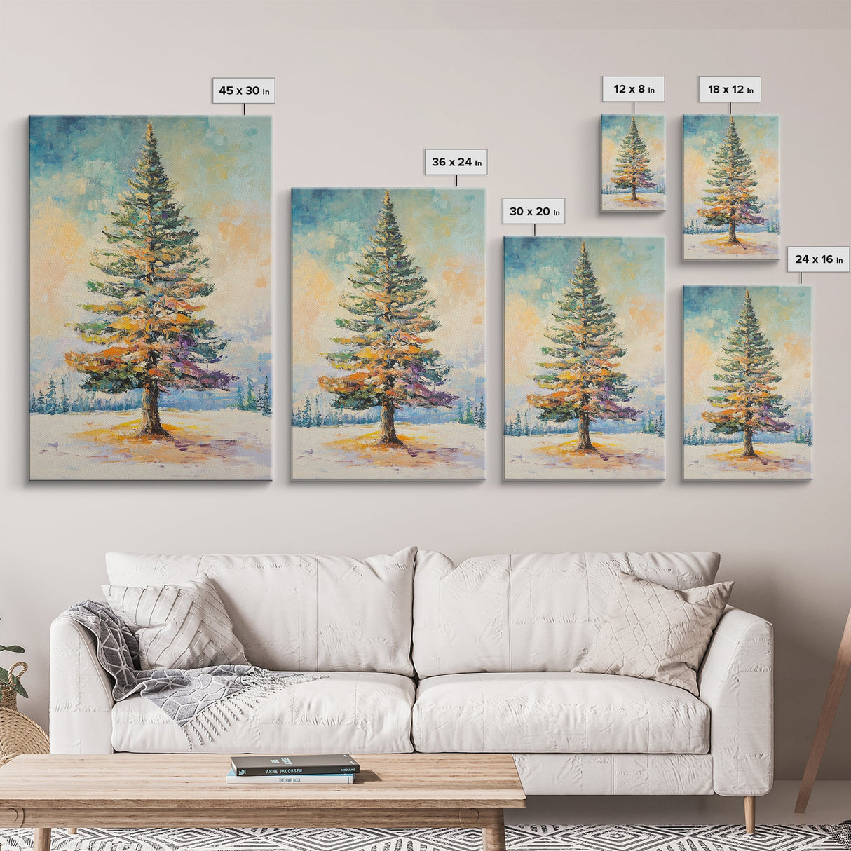 Winter Pine Tree Canvas Print Seasonal Landscape Art Snowy Forest Painting Nature Wall Art Christmas Home Decor Cozy Living Room