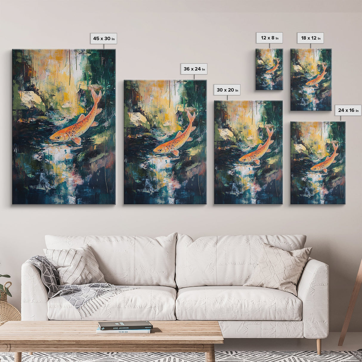 Abstract Koi Fish Painting Canvas Print Vibrant Water Art Modern Home Decor Zen Wall Art Office Nature Art Gift Meditation Artwork