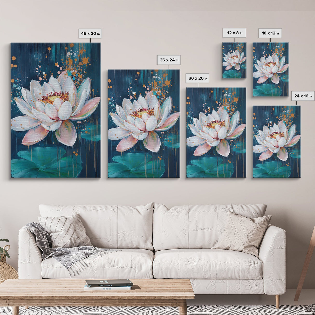 Lotus Flower Canvas Print Zen Wall Art Spiritual Meditation Decor Feminine Botanical Painting Bedroom Bathroom Boho Gift