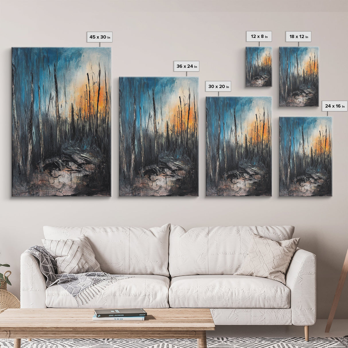 Burnt Forest, Forest At Dusk Painting, Moody Art, Nature Wall Art, Dark Landscape Painting, Abstract Forest Art, Framed Canvas Print