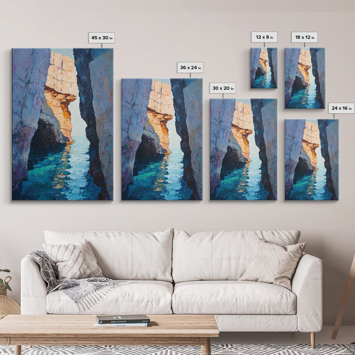 Secluded Cove, Coastal Landscape Art, Nautical Wall Art, Blue and Green Wall Art, Above Sofa Art, Extra Wide Art, Canvas Print