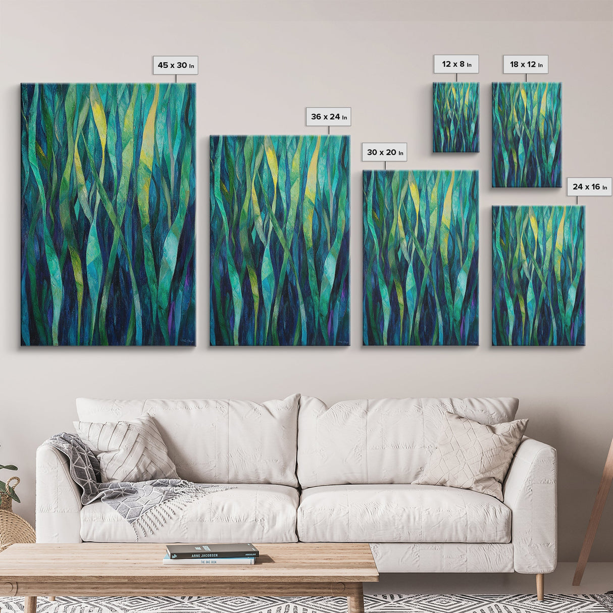 Moody Forest, Abstract Nature Art, Botanical Prints, Green Wall Art, Rustic Decor, Extra Wide Art, Framed Canvas Print, Gift Idea