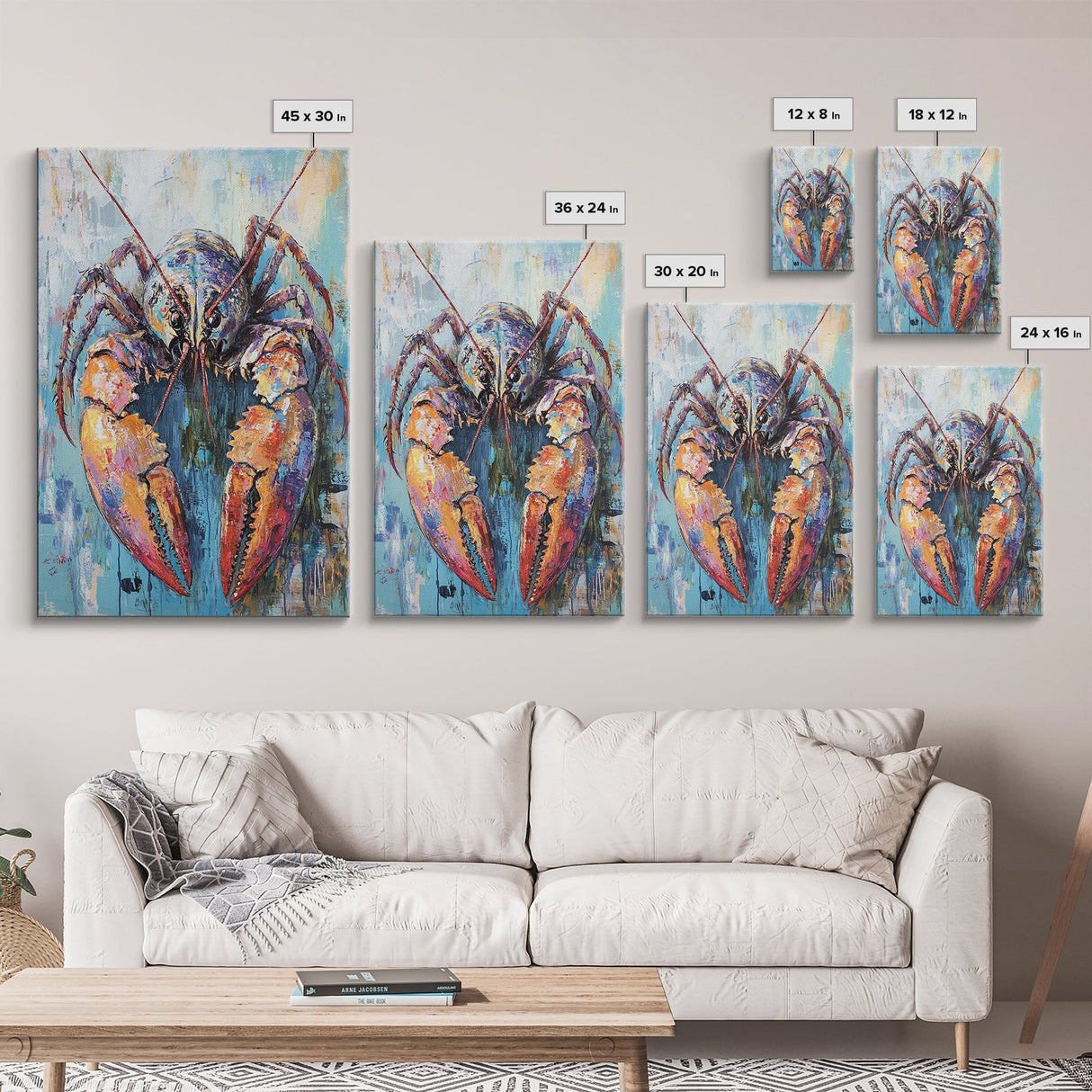 crayfish painting, rustic wall art, framed canvas print, nautical decor, seafood kitchen art, Maine oil painting, farmhouse art