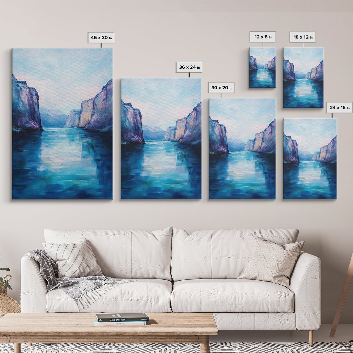 coastal landscape art, framed canvas print, nautical painting, seascape painting, blue and green wall art, ocean painting, gift idea