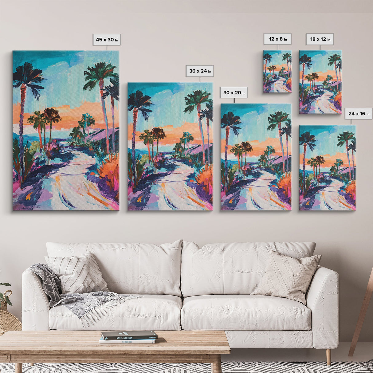 Palm Sunset, Coastal Cowgirl Wall Art, Southwest Wall Art, Surf Wall Art, Pink Orange Wall Art, Canvas Print, Extra Wide Art