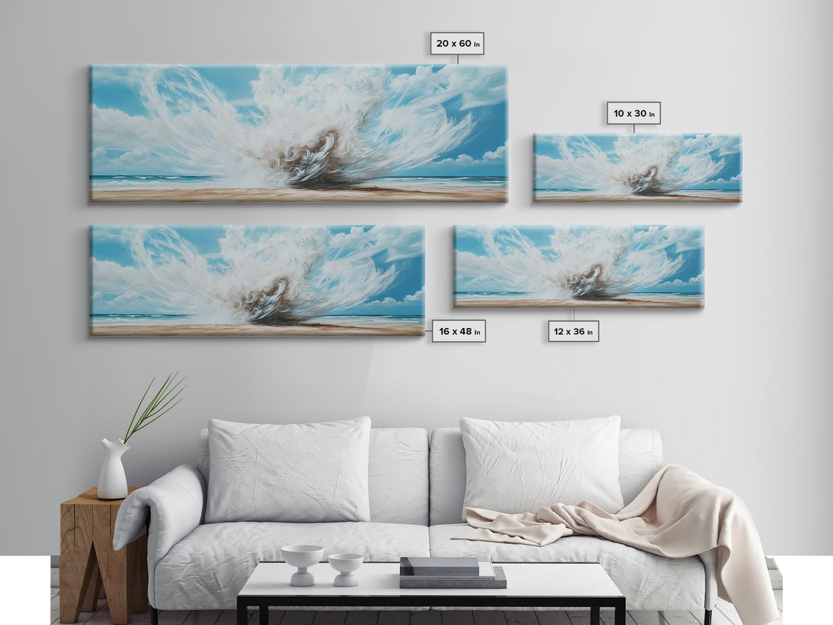Ocean Wave Explosion Framed Canvas Print Coastal Wall Art, Beach Painting, Modern Seascape, Large Wall Decor, Living Room Artwork