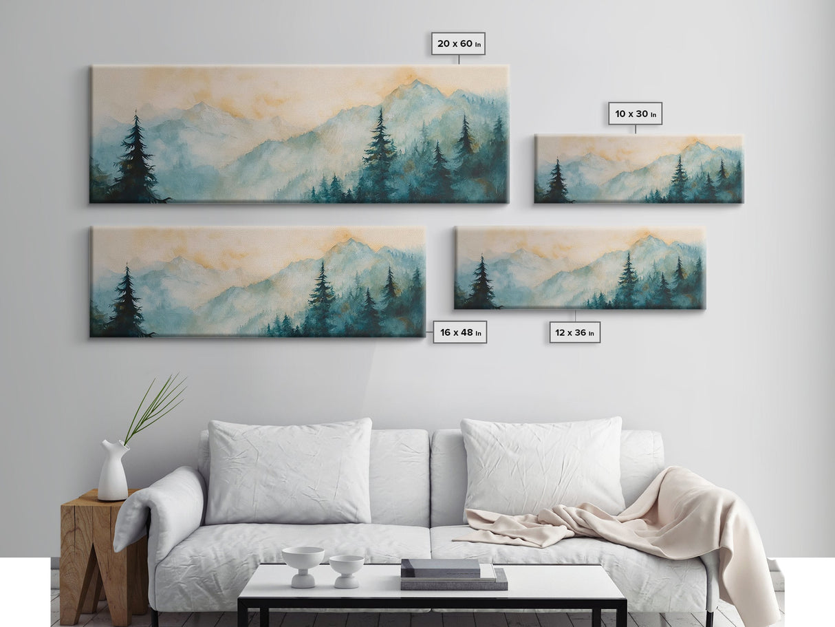Misty Mountain Pines Canvas Print Serene Forest Landscape, Nature Wall Art, Boho Cabin Decor, Bedroom or Office Artwork, Rustic Vibes