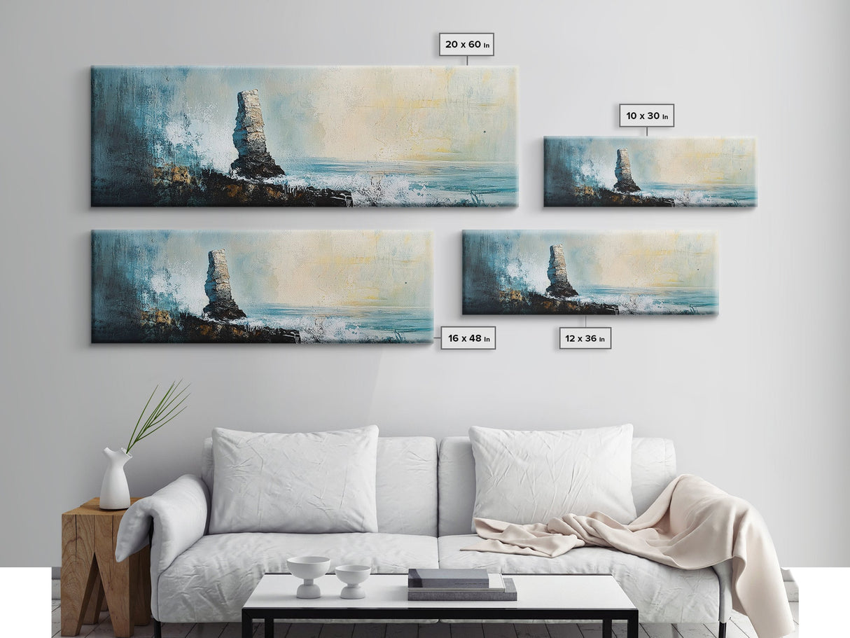 Dramatic Ocean Waves Framed Canvas Print, Moody Seascape Wall Art, Stormy Coastal Painting, Nautical Home Decor, Minimalist Art