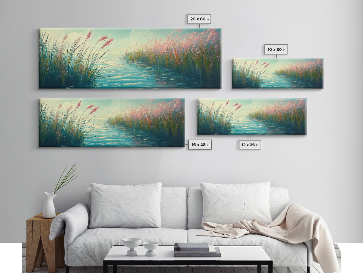 Tranquil Marsh Art Canvas Print Coastal Landscape Wall Decor Nature Inspired Painting Pastel Home Accent Bedroom or Bathroom Wall Art
