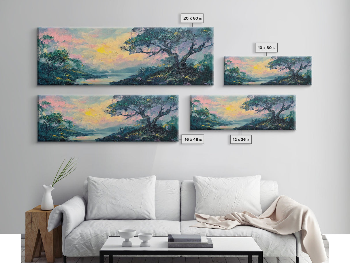 Sunset Over Rolling Hills Canvas Print - Impressionist Landscape Wall Art, Vibrant Sky Painting, Living Room Accent
