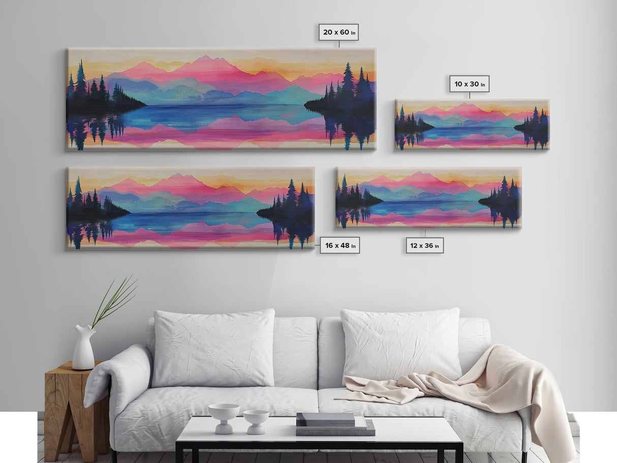 Vibrant Sunset Mountains Canvas Print - Abstract Landscape Wall Art, Colorful Nature Painting, Bold Statement Home Decor