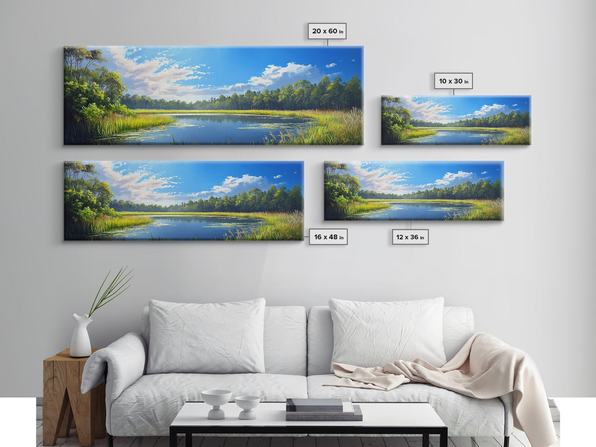 Scenic Lake Framed Canvas Print Nature Wall Art Peaceful Pond Painting Outdoor Retreat Decor Farmhouse Landscape Living Room Art