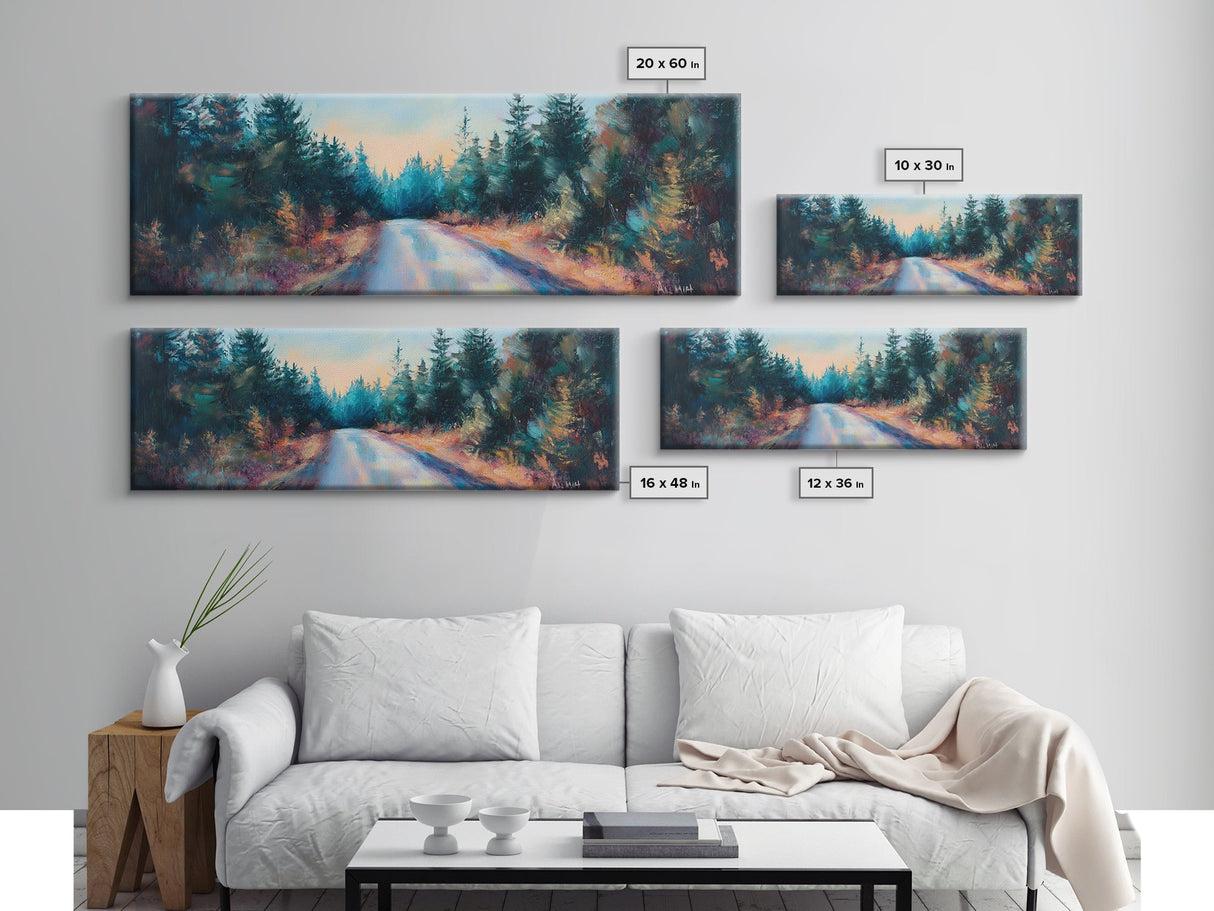 Enchanted Forest Road Canvas Print Moody Woodland Painting Autumn Trees Dark Nature Wall Art Warm Tones Bedroom Living Room Decor