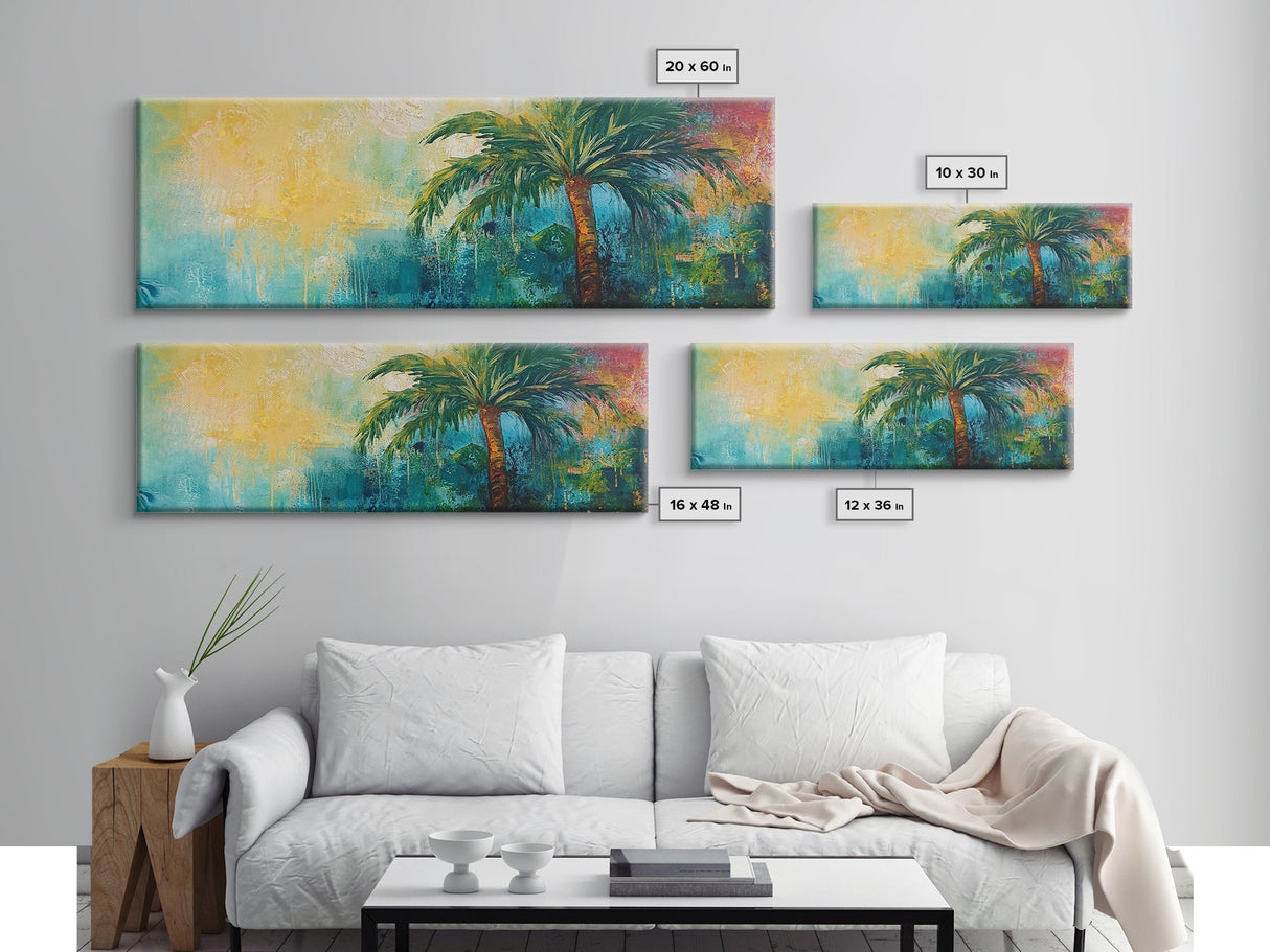 Tropical Palm Tree Canvas Print Colorful Beach Wall Art, Summer Vacation Vibes, Boho Coastal Painting, Vibrant Nature Inspired Decor