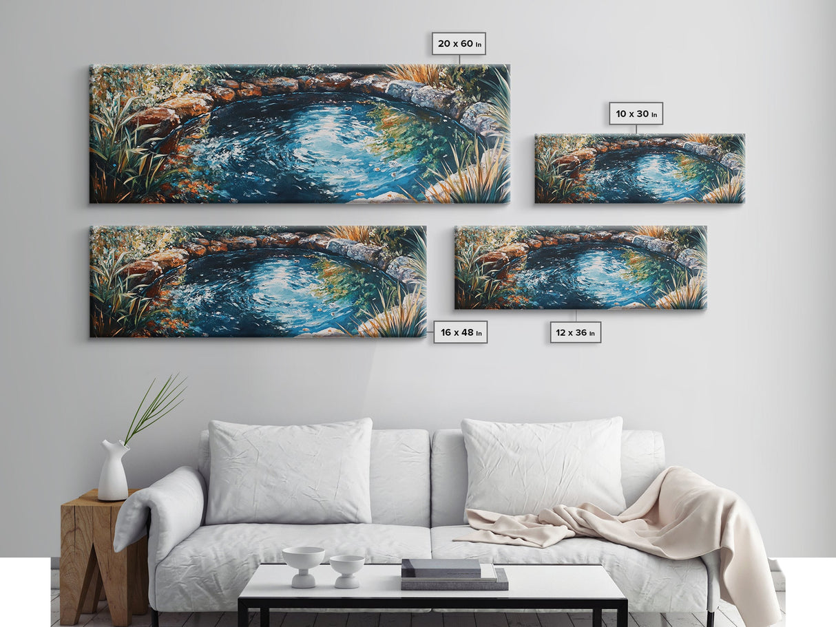Tranquil Forest Pond Canvas Print, Rustic Nature Painting, Water Reflection Wall Art, Cabin Living Room Decor, Earthy Green Artwork