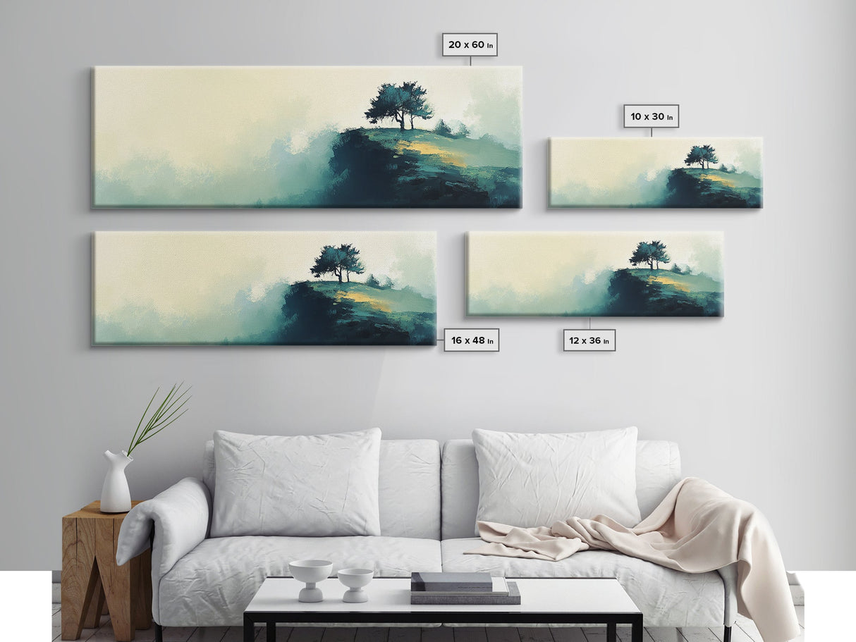 Lone Tree on Hill Canvas Print Minimalist Landscape Art, Tranquil Nature Painting, Neutral Wall Decor, Modern Home Office Artwork