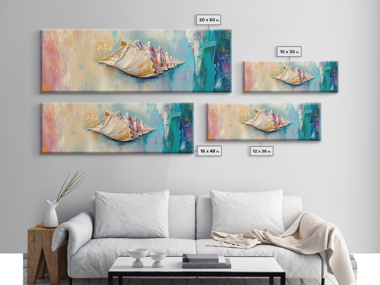 Textured Seashell Framed Canvas Print Beach House Decor, Coastal Wall Art, Pastel Ocean Painting, Nautical Theme, Home Decor