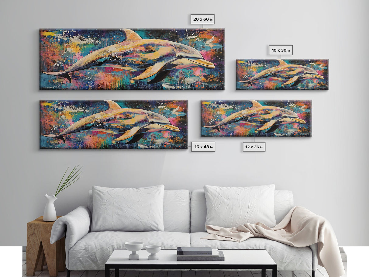 Vibrant Dolphin Art Canvas Print Ocean Wall Art Coastal Decor Colorful Animal Painting Modern Beach House Art Nautical Gift