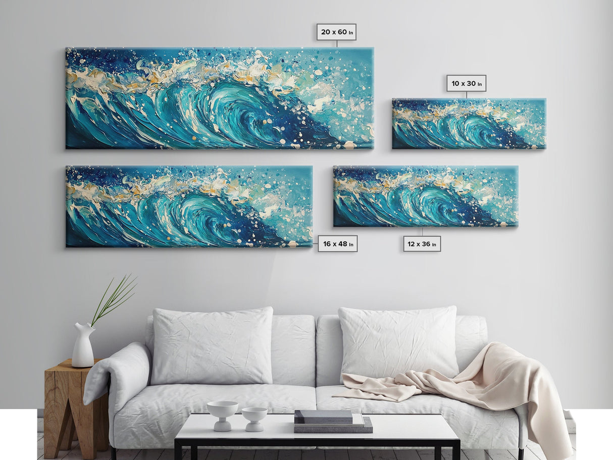 Ocean Wave, Blue Coastal Wall Art, Water Splash Painting, Beach House Decor, Canvas Print, Nautical Style, Bathroom Artwork