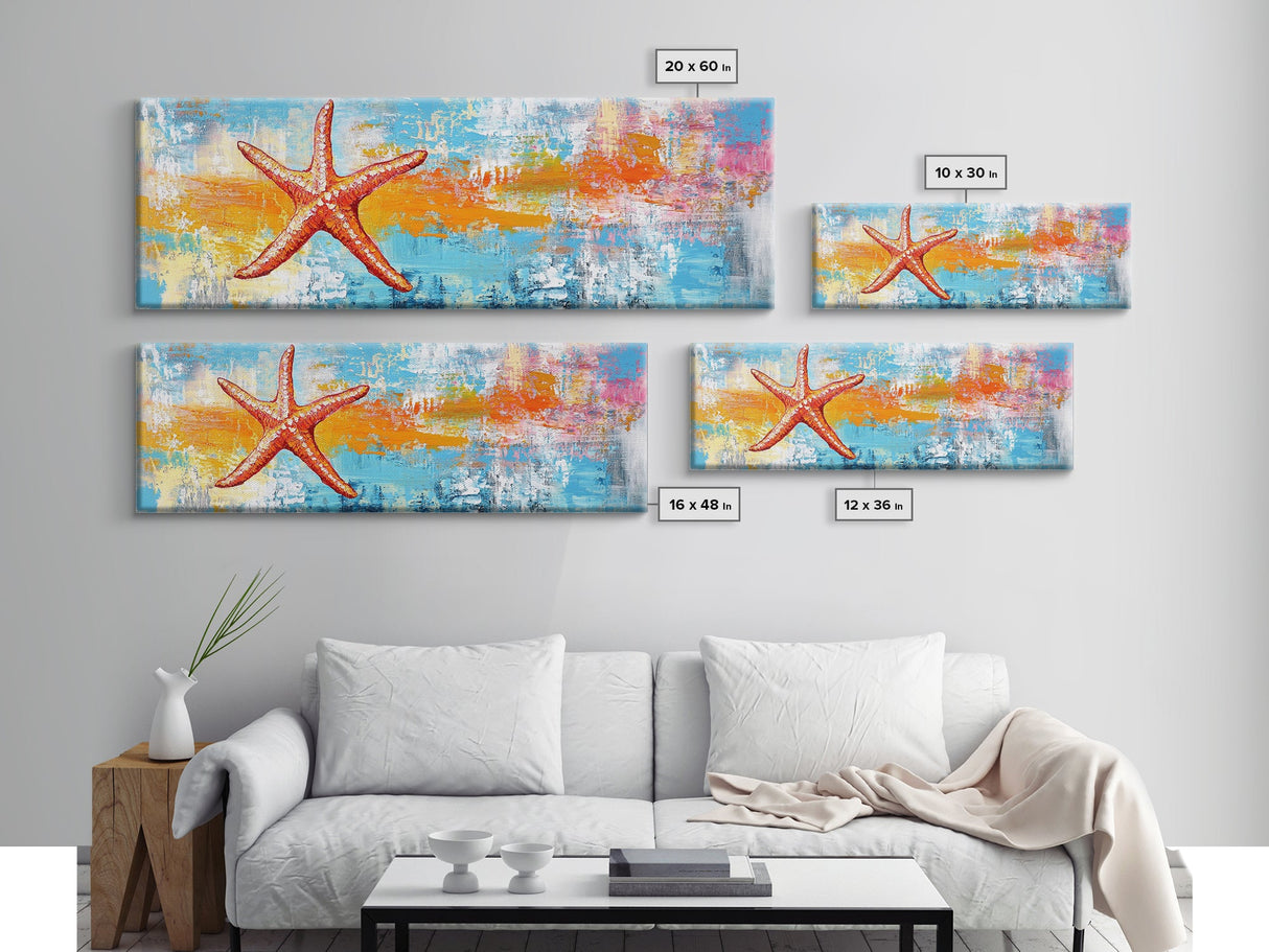 Starfish, Beach Themed Wall Art, Ocean Life Painting, Coastal Decor, Framed Canvas Print, Nautical Style, Living Room Artwork