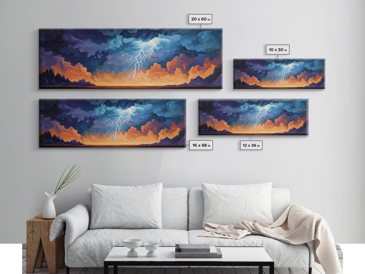 Lightning, Storm, Dramatic, Skyscape, Framed Canvas Print, Abstract Landscape Art, Dark Wall Art, Office Decor, Sky Painting