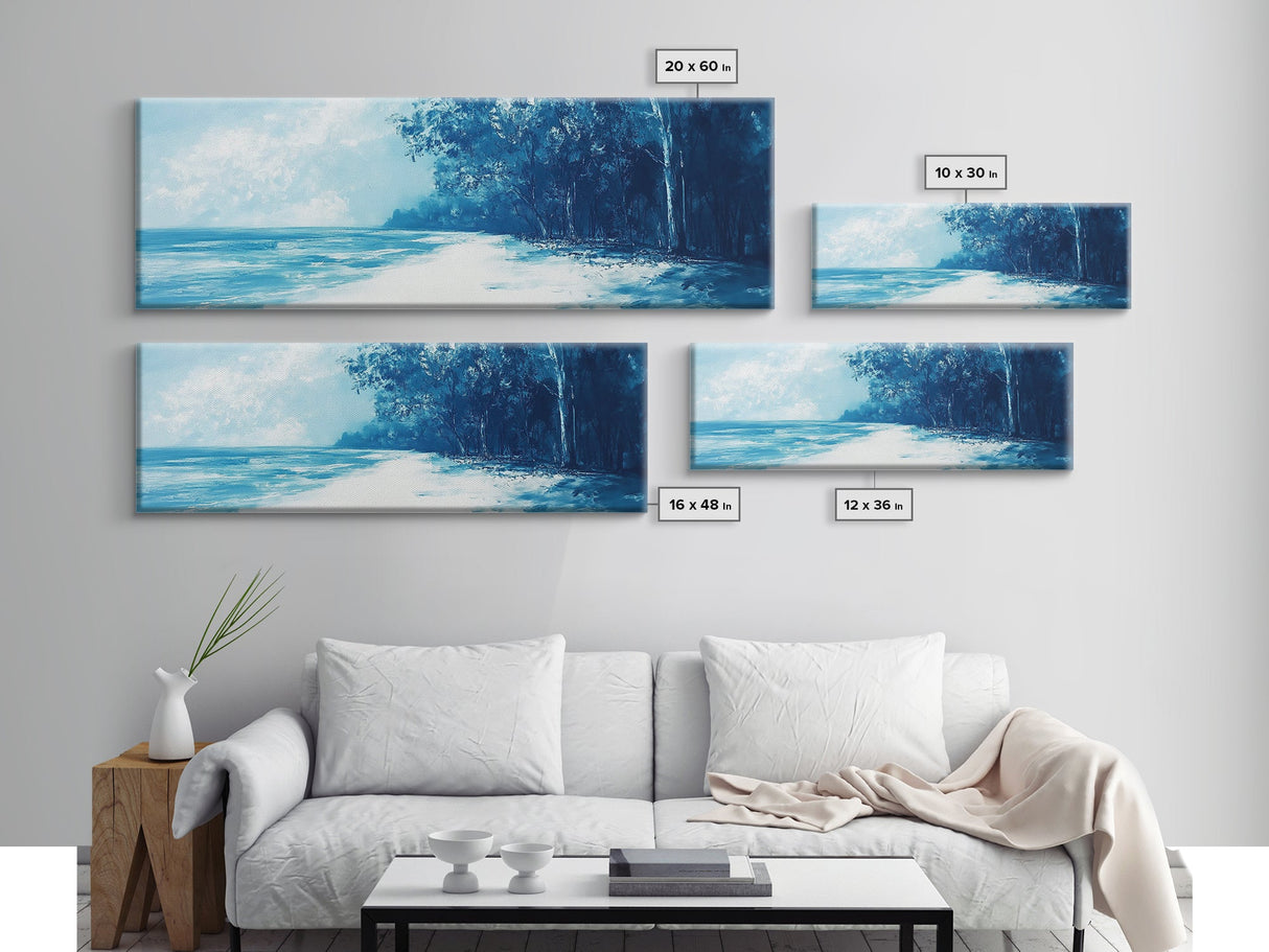 Ocean Shore, Coastal Landscape, Nautical Wall Art, Framed Canvas Print, Beach House Decor, Monochrome Seascape, Tranquil Art, Water Scene