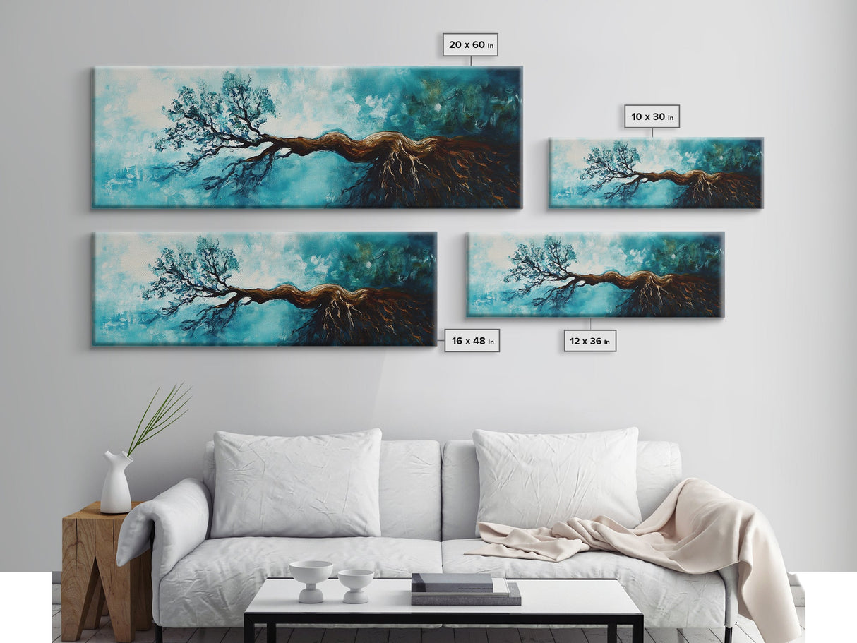 Twisted Roots, Sky Tree, Surreal Nature Art, Canvas Print, Abstract Landscape, Whimsical Wall Decor, Earthy Tones, Nature Inspired Art
