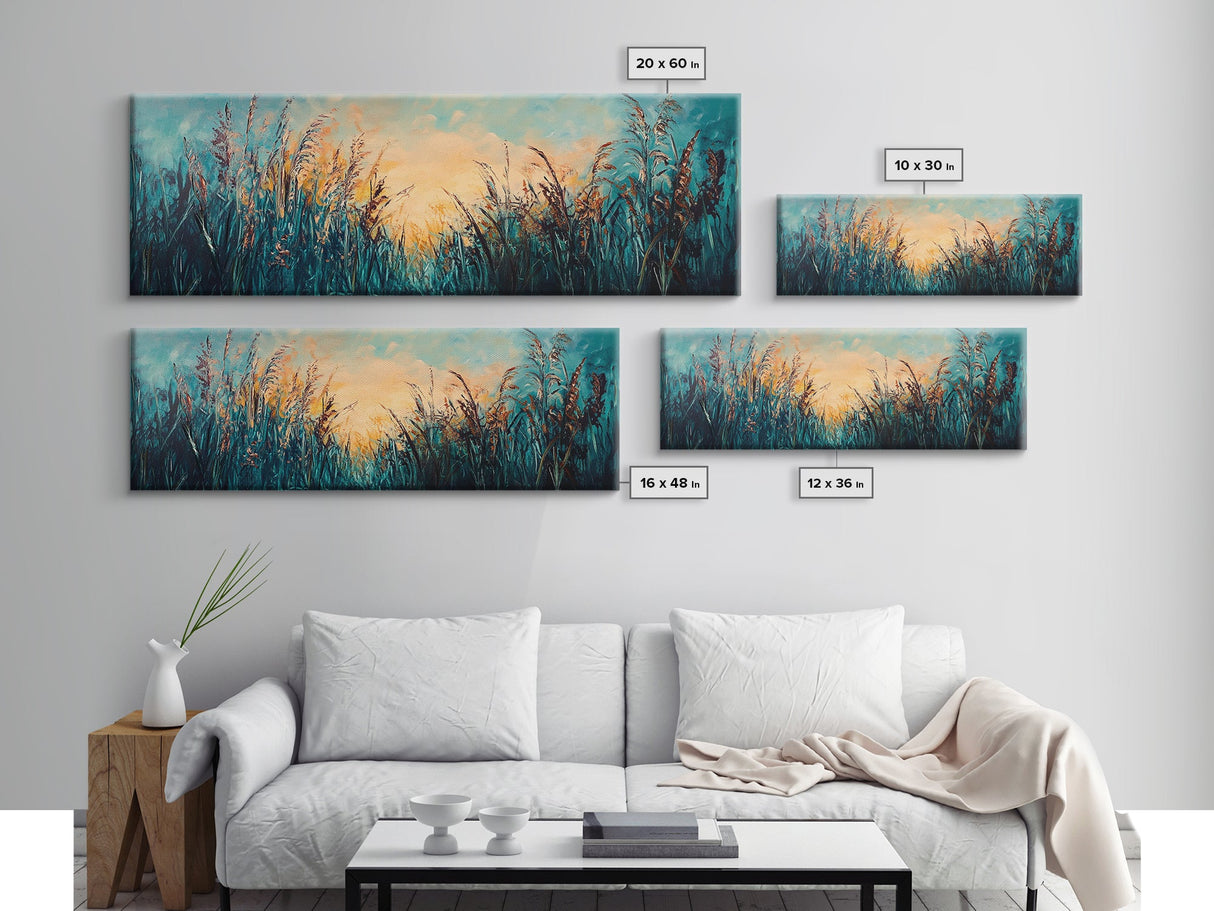 Wild Grass, Sunset Landscape Art, Serene Nature Painting, Farmhouse Wall Decor, Bedroom Wall Art, Home Print, Framed Canvas Print