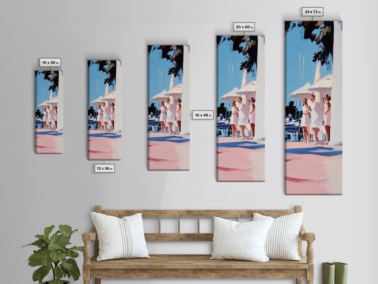 Summer Gathering, Nautical Scene, White Dress Art, Canvas Print, Elegant Wall Decor, Living Room Art, Coastal Aesthetic, Fine Art Print