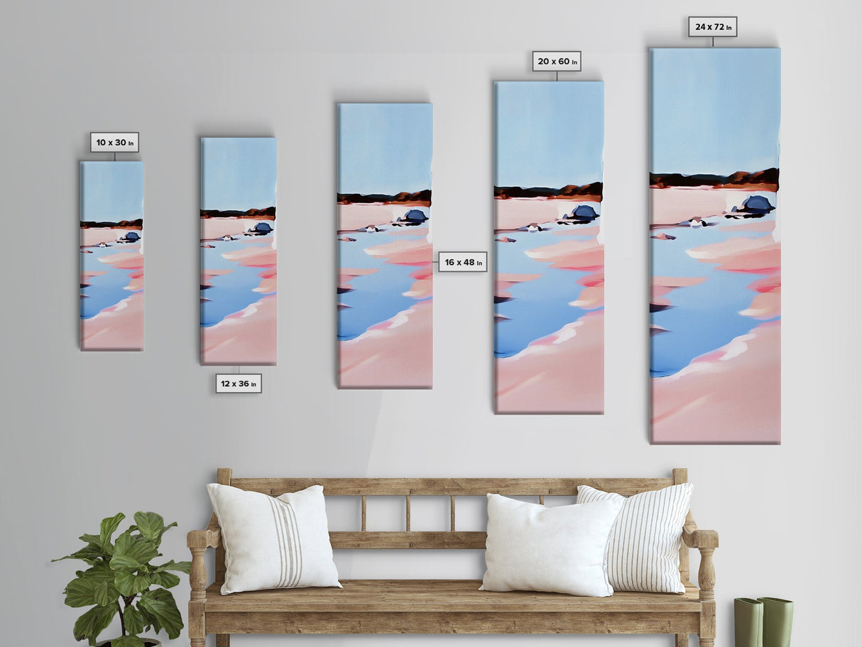 Seaside Landscape, Water Reflection, Abstract Art, Framed Canvas Print, Soft Pastel Colors, Modern Coastal Decor, Serene Wall Art