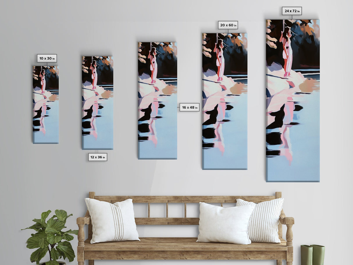 Serene Woman Reflection, Modern Canvas Print, Minimalist Wall Art, Feminine Decor, Living Room Art, Soft Pink Artwork, Boho Aesthetic
