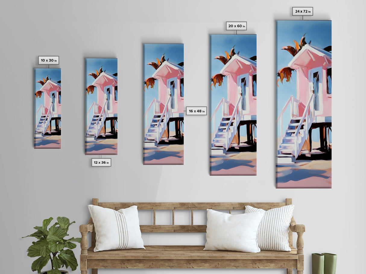 Tropical Beach House, Coastal Canvas Print, Modern Wall Art, Pastel Home Decor, Living Room Artwork, Beach Aesthetic, Bedroom Art