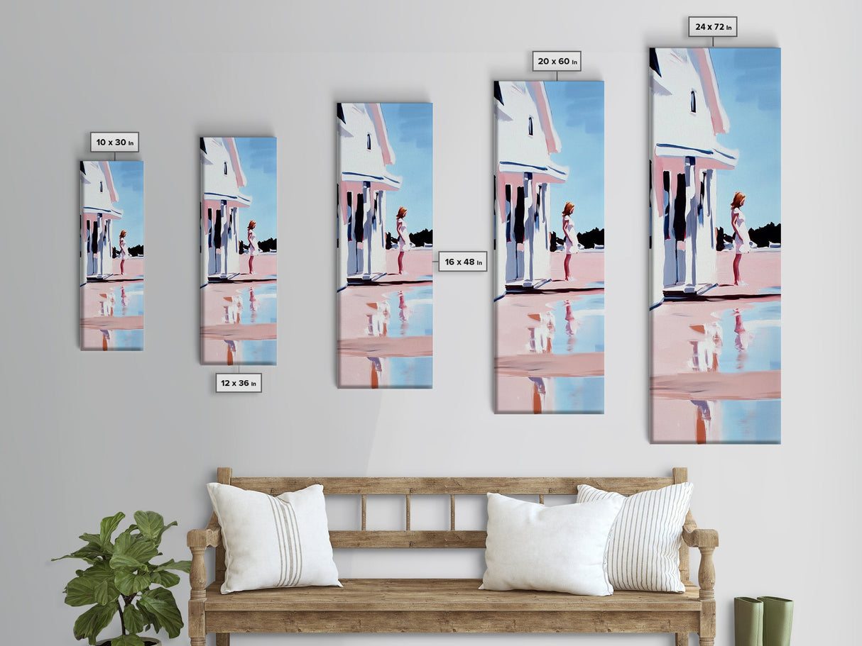 White House Porch, Coastal Home Art, Minimalist Architecture, Light and Airy, Aesthetic Home Decor, Summer Vibes, Framed Canvas Print