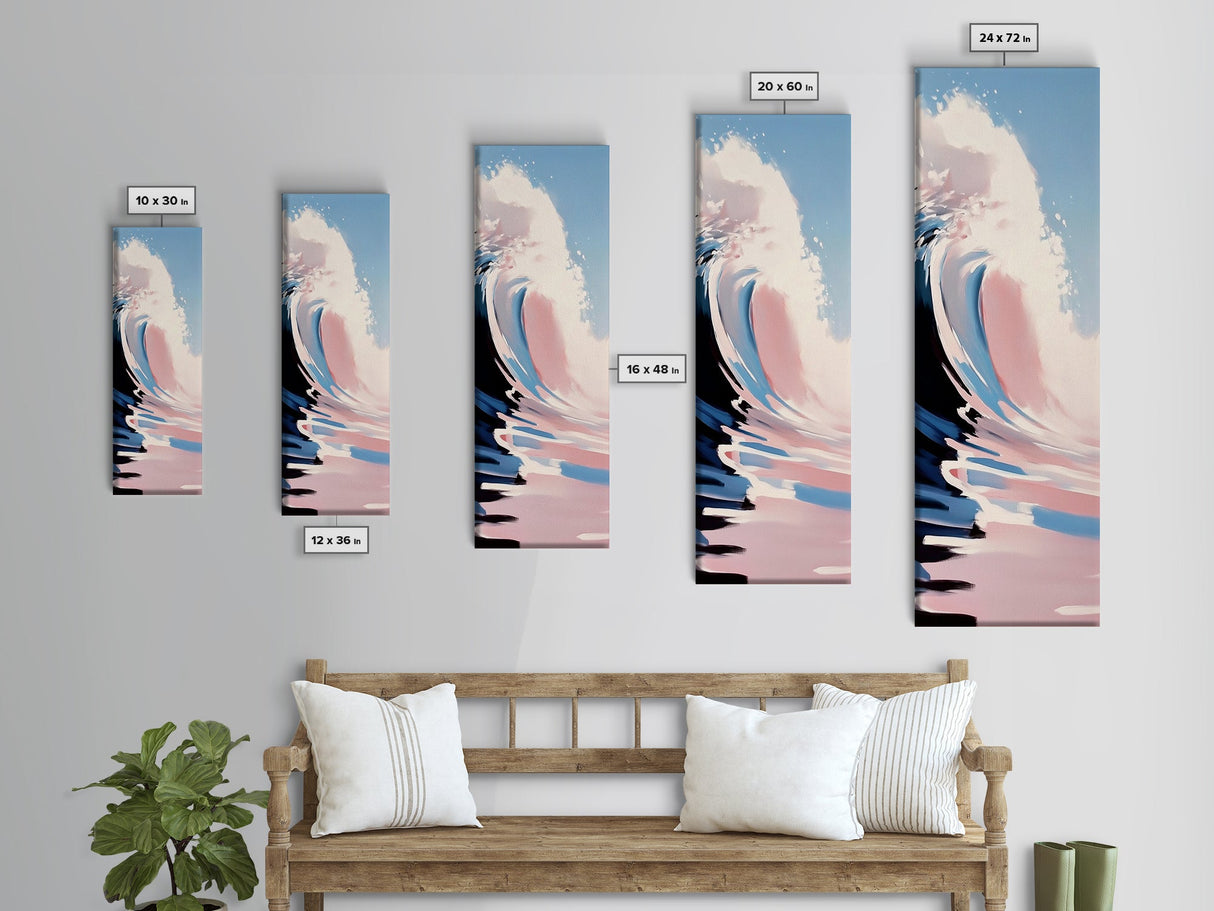 Ocean Wave, Surf Art, Coastal Wall Decor, Beach Vibes, Blue and Pink Seascape, Watercolor Style, Modern Living Room Art, Canvas Print