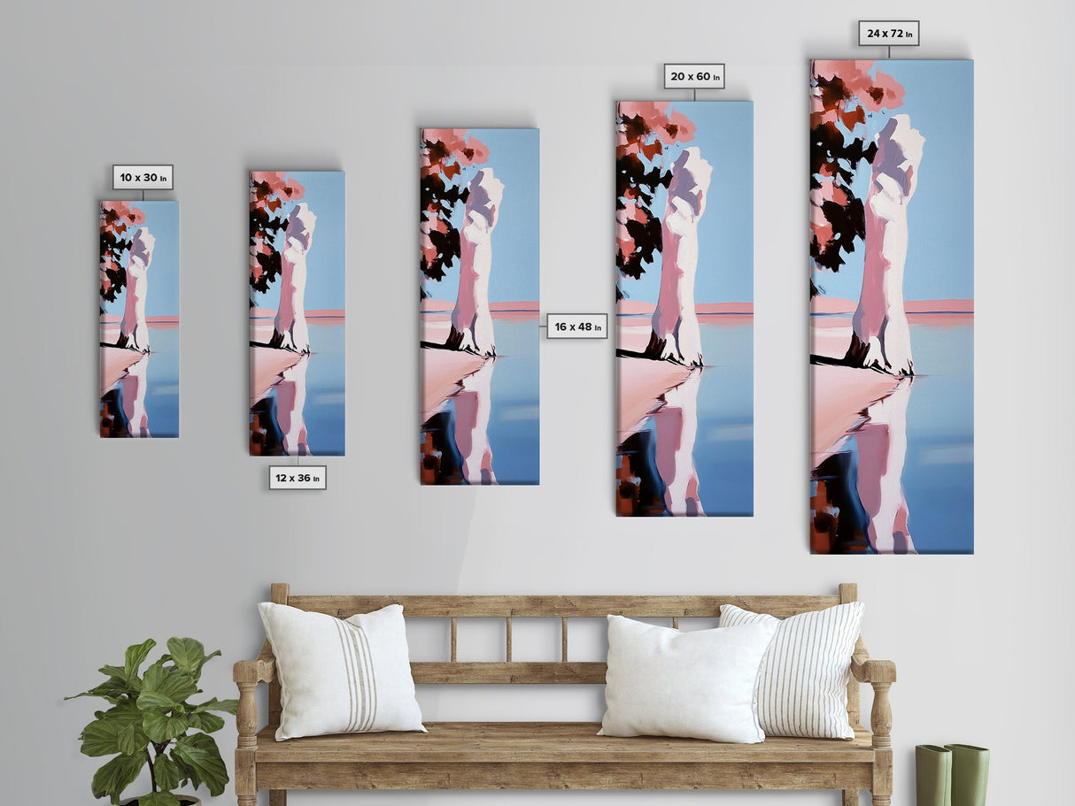 Birch Trees Painting, Reflective Water Art, Serene Landscape Decor, Modern Nature Wall Art, Lake House Aesthetic, Canvas Print