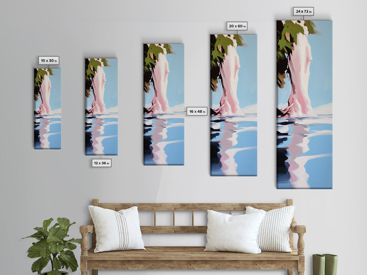 Water Reflection, Abstract Tree, Surreal Nature, Framed Canvas Print, Tranquil Wall Art, Soft Blue and Pink, Living Room Wall Art Print