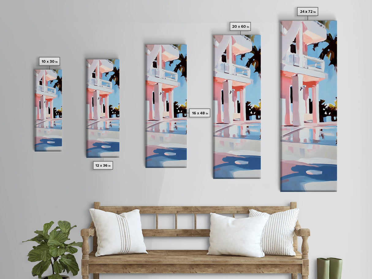 Modern Villa, Coastal Home, Palm Tree Art, Framed Canvas Print, Contemporary Architecture, Living Room Wall Art, Tropical Decor