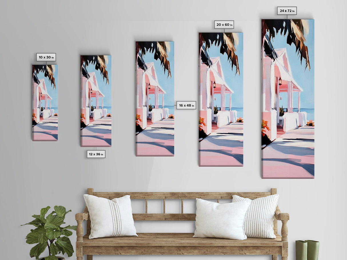 Beach House, Oceanfront Living, Coastal Home, Framed Canvas Print, Tropical Wall Art, Soft Pastel Aesthetic, Living Room Wall Art